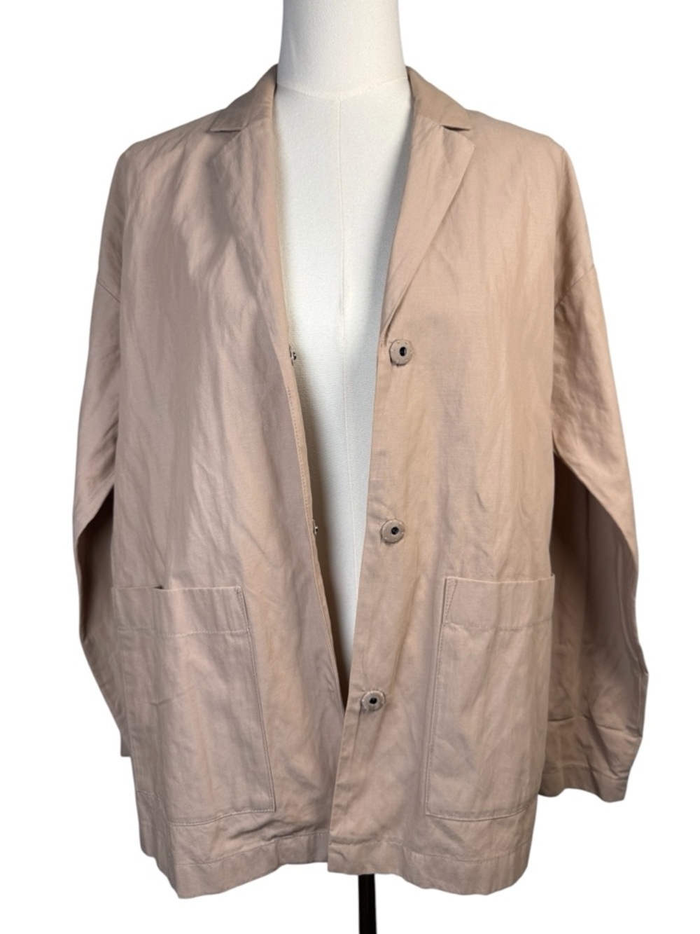 Eileen Fisher Organic Cotton Steel Boxy Jacket Bramble S Snap Blazer - Picture 4 of 12
